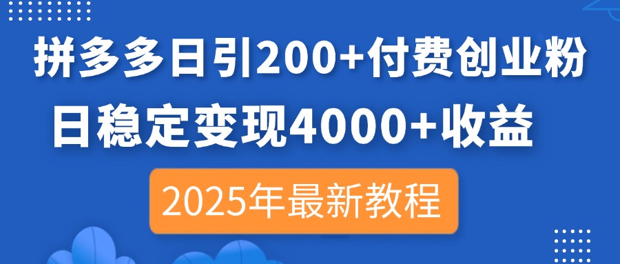 （14217期）拼多多日引200+付费创业粉，日稳定变现4000+收益，2025年最新教程-火树AI资源