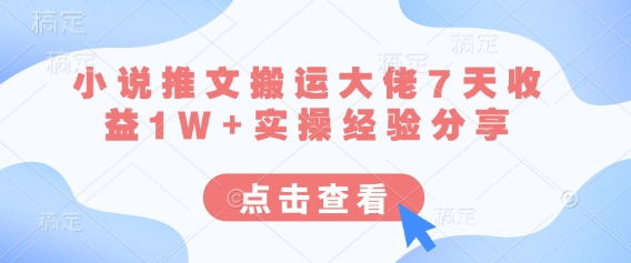 小说推文搬运大佬7天收益1W+实操经验分享-火树AI资源