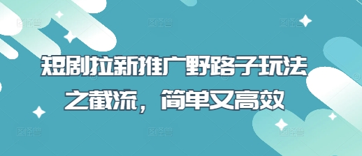 短剧拉新推广野路子玩法之截流，简单又高效-火树AI资源