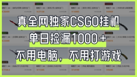 真全网独家CSGO挂G,单日捡漏1k+【揭秘】-火树AI资源