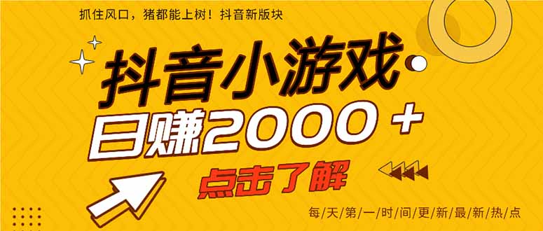（14319期）抖音小游戏，最新风口项目，亲测单游戏2000+感兴趣点击了解。-火树AI资源